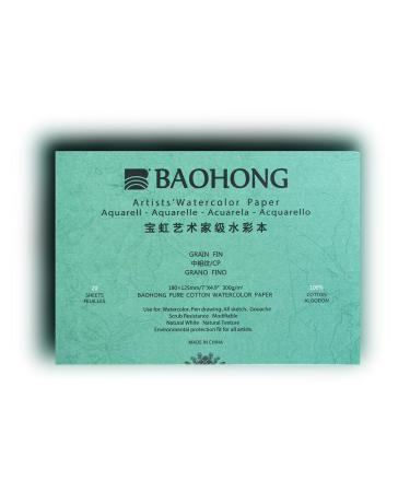 Watercolor Paper Block, BAOHONG Artists' Watercolor Block, 100% Cotton, Acid-Free, 140LB/300GSM, Cold Press Textured, 20 Sheets per Block (Textured Cold Press 4.9"X7")