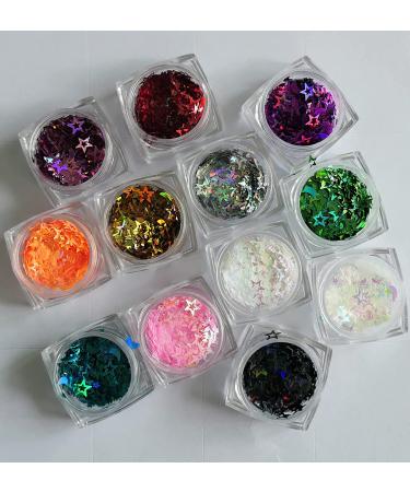 Holographic Nail Art Glitter Sequins - 12 Colors Star Moon Confetti for Nails, Crafts & Slime - Buy Online on SooperMarket.com