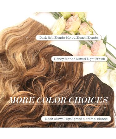 FESHFEN Invisible Wire Hair Extensions 20 Inch | Long Wavy Synthetic Hairpiece for Women | Brown Highlighted Caramel Blonde - Buy Online on SooperMarket.com