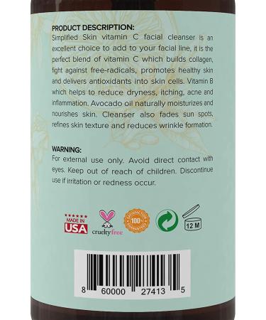 Vitamin C Facial Cleanser | Daily Anti-Aging & Acne Gel | Natural Makeup Remover for Oily, Dry & Sensitive Skin - Simplified Skin - Buy Online on SooperMarket.com