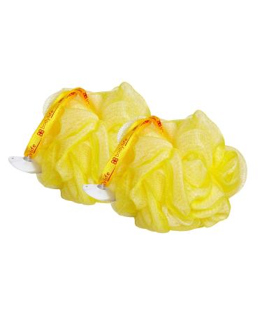 Bodylife Body Buffer Puff Exfoliating Bath & Shower Body Pouf Scrunchie Body Scrubber Yellow & White 55g Twin Pack