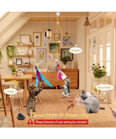 Bigqin Cat Feather Toys 12 Pcs Interactive Cat Toys 8 Toys with Bells 2 Cat Teaser Wand 1 Dual Head Removable Super Suction Cup 1 Sticky Door Lanyard Funny Kitten Training Toys Indoor Outdoor - Buy Online on SooperMarket.com
