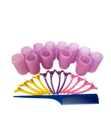 Kamay's 12PCS 30mm/1.2" Hair Rollers Curlers Rollers With 12 Duckbill Sectioning Clips 1 Comb Used for Hair Styling Self Grip Rollers 30mm Clips Comb Set