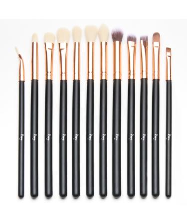 Qivange Eye Makeup Brushes Synthetic Hairs Eyeshadow Brush Set 12PCS Black Rose Gold Eyebrow Eyeliner Makeup Brush Set for Concealer Eyebrow Eyeliner Eye Shadow Blending Black with Rose Gold