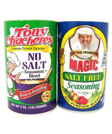 Tony Chachere's Salt Free Cajun Seasoning and Chef Paul Salt Free Seasoning - MYGORP Bundle For Sodium Free Cajun Seasoning And No Salt Seasonings And Spices (2 Items)
