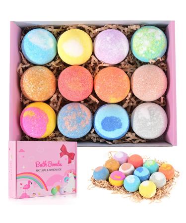 Bath Bombs Gift Set-Organic Natural Essential Oils Relax and Moisturize Skin BOENFU Luxury Spa Bomb Gifts for Girl Mom Kids Wife When Birthday Mother's Day Christmas Anniversary (12-Pack)