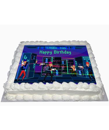 LASER TAG HAPPY BIRTHDAY PARTY RED EDIBLE ICING LARGE COSTCO CAKE TOPPER R1-302
