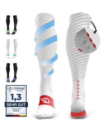 Diasports runstars compression socks for sports running marathon and triathlon |Runstars Premium compression socks with even compression and reinforced heel for women and men red/white S