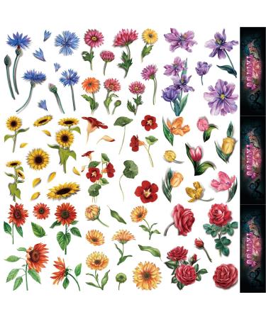 Oottati 9 Sheets Waterproof FakeTemporary Tattoo Stickers  Tulip Yellow Sunflower Red Rose Nasturtium Blue Chrysanthemum