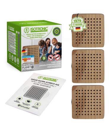 ISOTRONIC mouse defense in the wooden housing |Rat defense with ultrasound |Pesticide distributor electronically for house basement garden |Mice rats pass without chemicals/mouse traps - 3 pieces