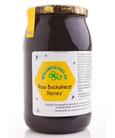 ECO RAW BUCKWHEAT Honey 1.25kg Pure Natural Unpasteurised Dark Honey in a Glass Jar Unfiltered Unheated Unprocessed from Non-Sugar Fed Bees Wellnesstore.uk
