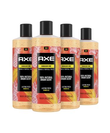 AXE Body Wash For Men Hawaiian Vibe Skin care with 100% Natural Origin scent And Plant Based Ingredients 18 oz 4 Count Hawaiian Vibe 18 Fl Oz (Pack of 4)