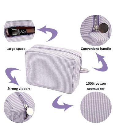 Seersucker Cosmetic Bag - Large Makeup Pouch Travel Toiletry Case | Purple Organizer for Women & Girls - Buy Online on SooperMarket.com
