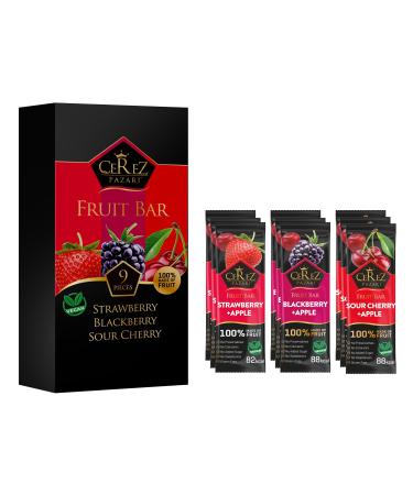 Cerez Pazari Dried Fruit Roll Ups 25g x 9 pack Snacks Variety Pack for Adults and Kids Healthy Fruit Snacks Bulk Vegan Real Fruit Bars Snacks with Strawberry Blackberry and Sour Cherry