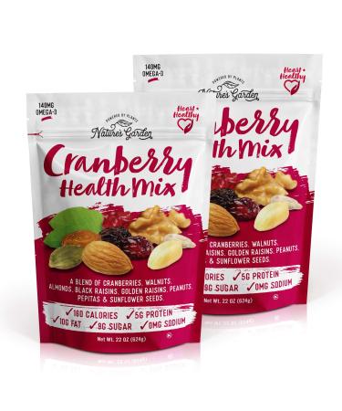 Nature's Garden Cranberry Health Mix - Healthy Snacks Single Serve Bags - All Natural Nuts - 22 oz (Pack of 2) Cranberry Health Mix 22 Ounce (Pack of 2)
