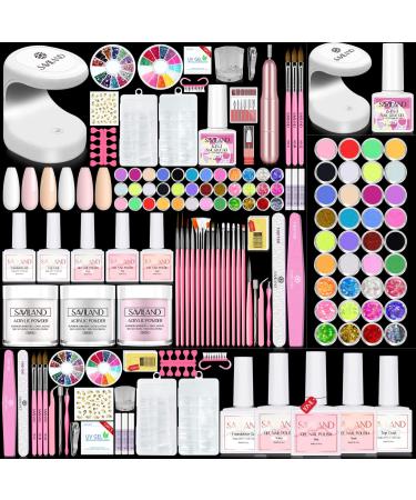 Saviland Acrylic Nail Kit with Nail DrillAll in 1 Nails Kit Acrylic Set Professional Acrylic with Everything U V Light nails tips Nail Art Brush Glitter Nail Powder Nail Stuff for Home DIY Salon Use (Without Acrylic Liquid) B- Acrylic Nail Kit with Nail D