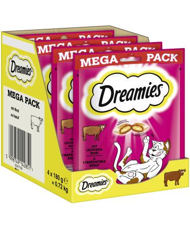 Dreamies cat snacks with beef fantastically crispy pockets with tender filling in a mega pack 4 x 180g beef 720 g (1 pack)