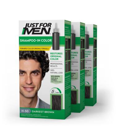 Just For Men Shampoo-In Color (Formerly Original Formula)  Mens Hair Color with Keratin and Vitamin E for Stronger Hair - Darkest Brown  H-50  Pack of 3 3 Count (Pack of 1) Darkest Brown H-50