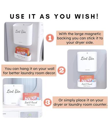Magnetic Lint Bin for Laundry Room - 3 Piece White Lint Holder & Waste Box for Dryer Organization - Buy Online on SooperMarket.com