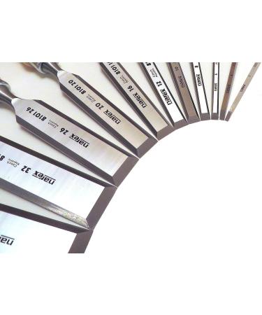 Narex 12 Piece Chisel Set Containing 3 mm (1/8) 4 mm (3/16)  6 mm (1/4)  8 mm (5/16)  10 mm (3/8) 12 mm (1/2)  16 mm (5/8)  20 mm (11/16)  26 mm (1 1/16)  32 mm (1 1/4)  40 mm (1 5/8) and - Buy Online on SooperMarket.com