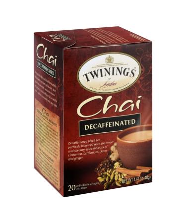 Twinings Decaffeinated Chai Tea, Black Tea Blend with Cinnamon, Ginger, Cardamon, Cloves for a Sweet and Spicy Flavor, 20 Count 20 Count (Pack of 1)