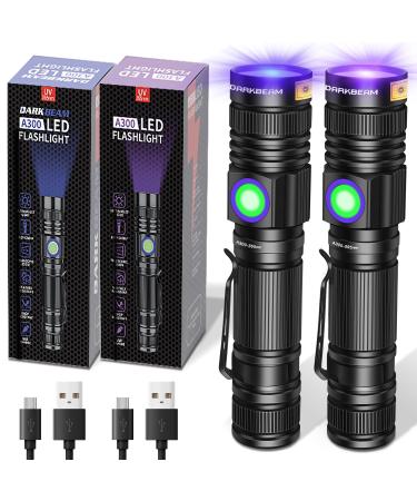 DARKBEAM UV Torch Flashlight Black Light 365nm & 395nm Woods Lamp Blacklight Rechargeable USB Ultraviolet LED Portable Mini Pet Urine Detector for Cat Ringworm Stains Curing Resin 2 Pack Uv365(bluish)+uv395(violetish)