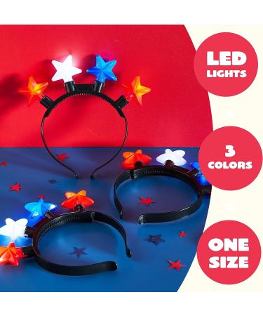 JOYIN 3 Pcs Patriotic LED Headbands - Light Up American Flag Star Headband for 4th of July - Red Blue White Accessories for Women Men - Buy Online on SooperMarket.com