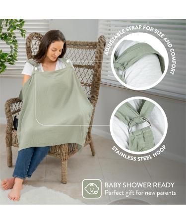 Muslin Nursing Cover for Baby Breastfeeding Soft & Breathable Cotton Breastfeeding Cover for Mom with Rigid Hoop for Mother Nursing Apron by Comfy Cubs (Sage) - Buy Online on SooperMarket.com