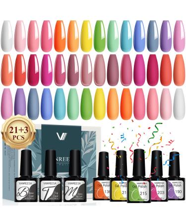 VANREESA 24 Pcs Gel Nail Polish Set 21 Popular Colors Gel Nail Polish Base Coat Glossy & Matte Top Coat White Pink Green Blue Purple Gel Polish Gel Nail Kit Gifts for Women DIY at Home Macaroon Time
