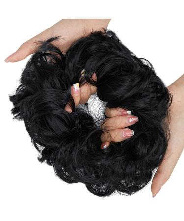 Messy Bun Hair Piece Scrunchies Extension Curly Wavy Updo Hairpieces Synthetic Chignon Ponytail Hair Accessories for Women Girls (Dark Black) 1 PCS 1# Dark Black