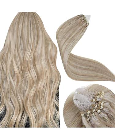 LAAVOO Microring Extensions Real Hair Blond 50cm Cold Fusion Micro Loop Extensions Ashblond with blond hair extension Microring Real Hair Extensions 50g/Package 50 cm 3.17micro#18/613