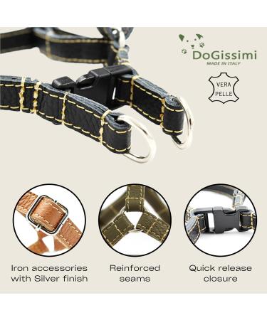 Dogissimi Adjustable Ergonomic Leather Dog Harness for Small & Medium Dogs | Handmade in Italy | Size L (Chest 52-69 cm) - Black - Buy Online on SooperMarket.com