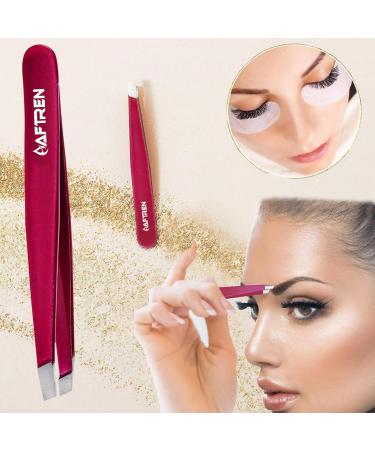 Wide Grip Slant Tweezers - German Stainless Steel - Hand-Filed Slanted Tips for Ultra-Precision - Tweezers for Eyebrows and Nose/Ear/Facial Hair - Professional Grade (Mehroon) - Buy Online on SooperMarket.com