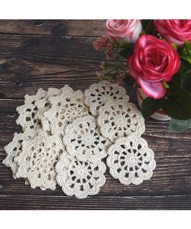 TOSSEY 12PCS Mini Vintage Handmade Crochet Doilies Flowers 100% Cotton Crochet Doilies Appliques Patches for Clothing Headbands Hats Gift Package Need (Beige) Beige 3" - Buy Online on SooperMarket.com