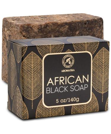 AROMATIKA African Soap 5 Oz - Moisturizing - Nourishing - 100% Raw African Black Soap with Shea Butter & Coconut Oil 140g - for All Skin Types