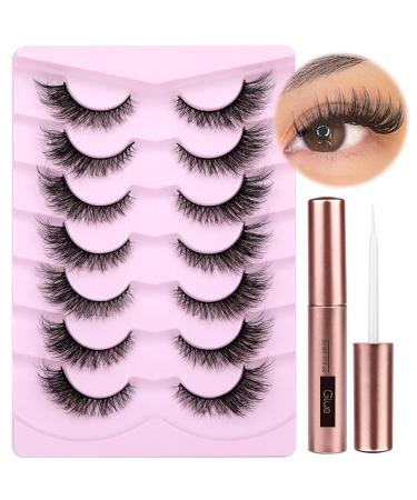 Cat Eye Lashes with Lash Glue Natural False Eyelashes Fluffy Wispy Faux Mink Lashes 15MM Strip Eyelashes Extensions Look 7 Pairs with 5ML Eyelash Glue by PHKERATA Natural Lashes with Glue
