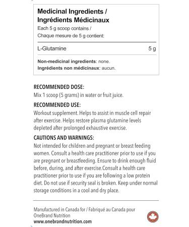 One brand Nutrition Glutamine 100% PURE Powder Vegan (500g) 1.1lb | L-Glutamine | 100 Servings - Buy Online on SooperMarket.com