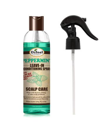 Difeel Scalp Care Leave in Conditioning Treatment - Peppermint Oil 6 oz. with Spray Cap & Dispensing Cap