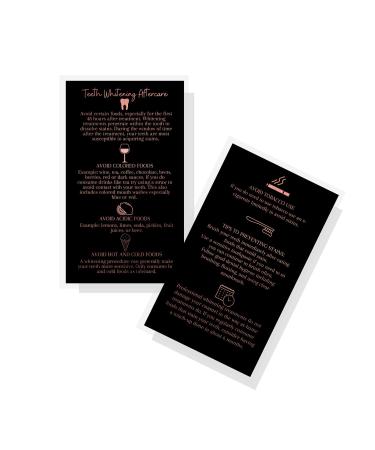 Professional Teeth Whitening Aftercare Instructions Cards | Package of 50 | Double Sided Size 2x3.5 inch Business Card | Wallet Sized Black with Rose Gold Glitter Icon Design