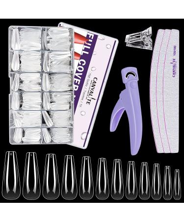 Canvalite Artificial nails 504 pieces for gelails 12 sizes nail tips acrylic nail sets nail tips DIY Geln gel Set with gel nails Accessories nail miller nail file nail clip 1 piece (1 Pack)
