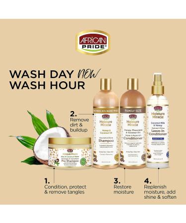African Pride Moisture Miracle Aloe & Coconut Water Pre-Shampoo 12 oz - Minimizes Hair Breakage, Detangles & Conditions - Natural Coils & Curls - Pack of 1 - Buy Online on SooperMarket.com