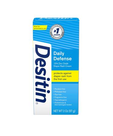 Desitin Daily Defense Baby Diaper Rash Cream with Zinc Oxide to Treat Relieve & Prevent diaper rash Hypoallergenic Dye- Phthalate- & Paraben-Free Travel Size 2 oz (Pack of 6)