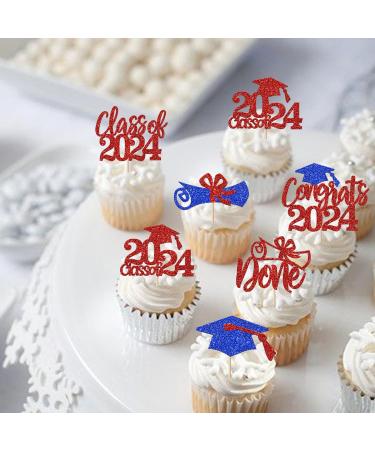 Rsstarxi 24 Pack Class of 2024 Cupcake Toppers 2024 Graduation Food Appetizer Picks 2024 Congrats Grad Cap Done Diploma Cupcake Picks for 2024 Graduation Theme Party Cake Decorations Red Blue - Buy Online on SooperMarket.com