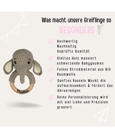 Personalized Baby Bite Ring - Engraved Elephant Teether - Unique Baptism Gift for Boys & Girls - Custom Baby Rattles from 0 Months - Buy Online on SooperMarket.com