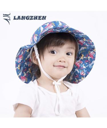 LANGZHEN Baby Girls Beach Sun Protection Hat with Chin Strap - Navy XL - Buy Online on SooperMarket.com