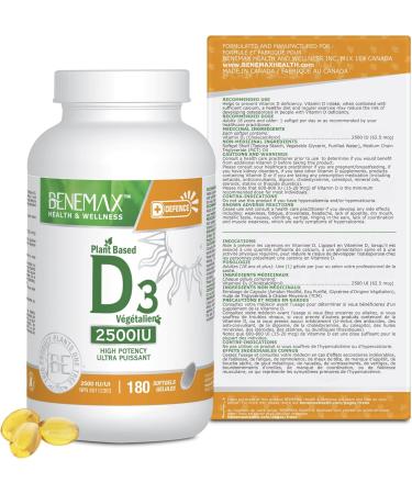 Benemax Vitamin D3 2500 IU For Healthy Bones Teeth and Helps Prevent Vitamin D Deficiency Plant Based & Vegan 180 Day Supply - Buy Online on SooperMarket.com