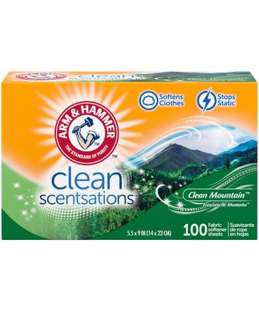 Arm & Hammer Fabric Softener Sheets, 100 sheets, Clean Mountain 100 Count (Pack of 1) Clean Mountain