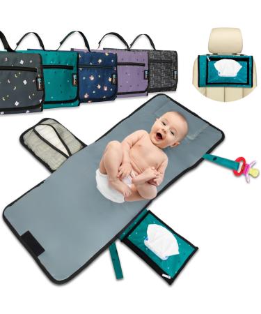 Bubenherz diaper pocket - comfort -xl hygiene wrapping & non -slip wet cloth compartment for all sizes - diaper base for on the go - diaper bag organizer with plenty of space green feed greenfeets