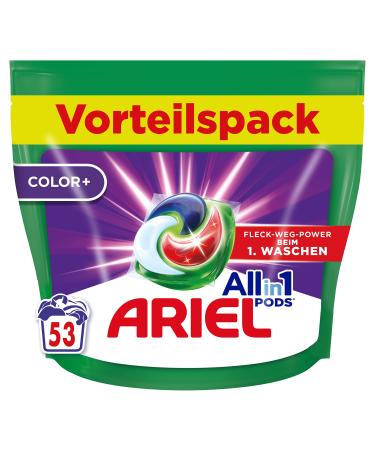 Ariel Allin1 PODS liquid detergent capsules Color+ 53 wash loads excellent stain removal on the 1st wash 53 WL Alt