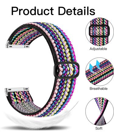 Witzon Adjustable Fabric Nylon Bands for Fitbit Sense/Versa 3 - Colorful Elastic Replacement Wristband for Men and Women - Buy Online on SooperMarket.com